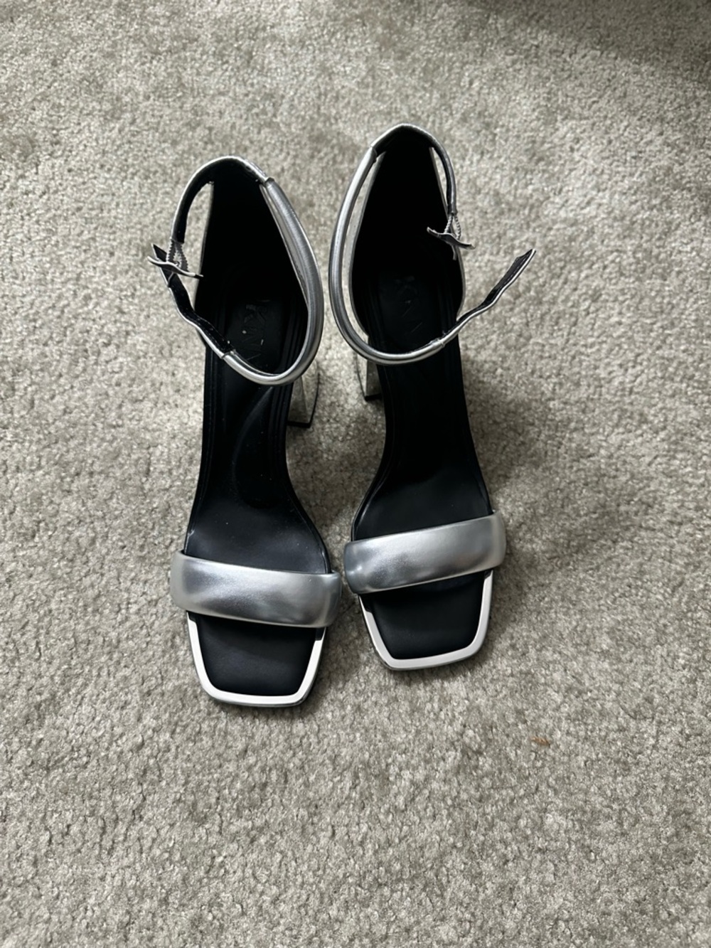 DKNY Silver Women's Scarla Ankle Strap Sandals with Block Heel